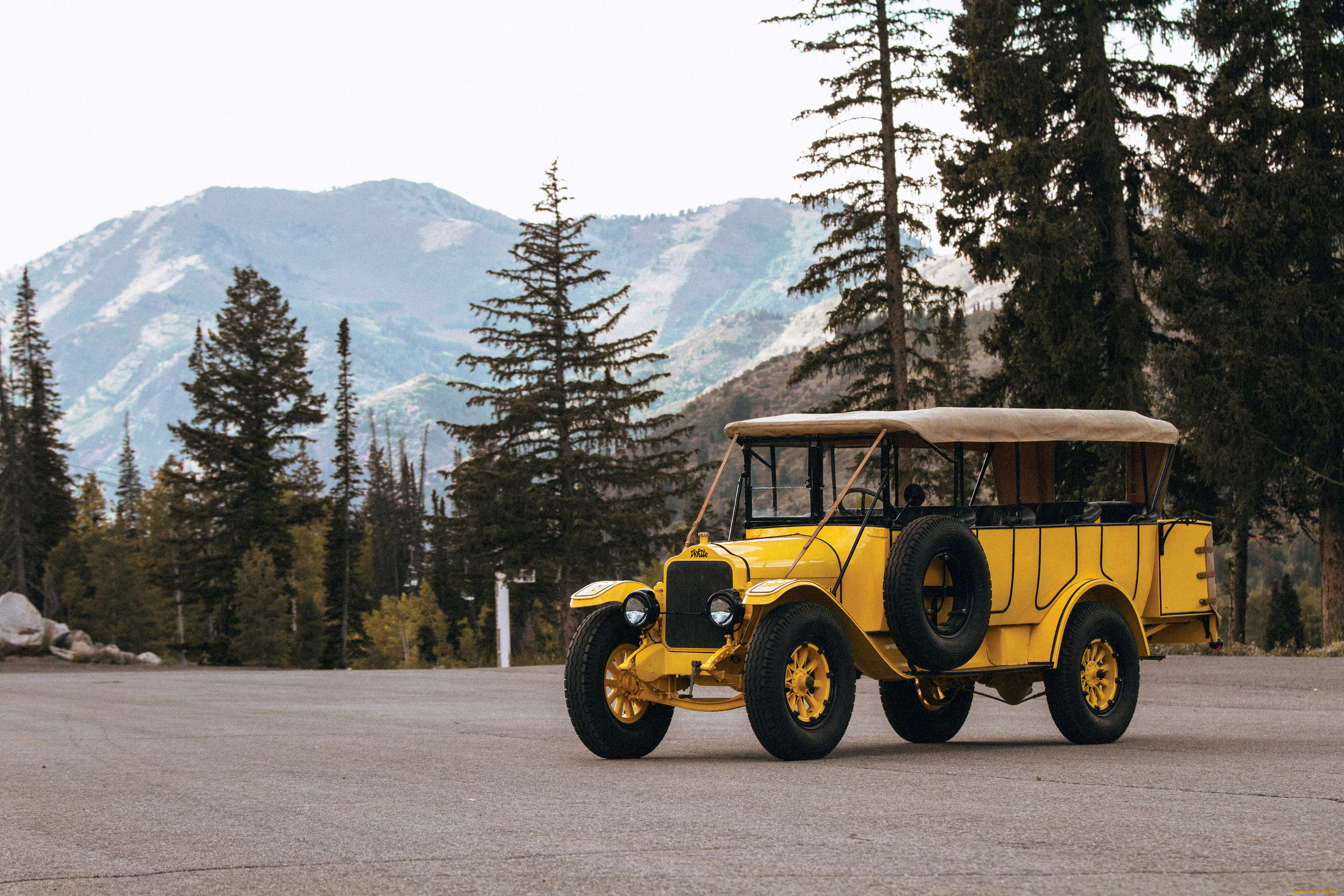 white model 15-45 yellowstone park tour bus by bender, , , classic
